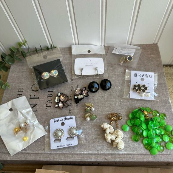 Fun Lot Clip on Huggies Earrings Multicolor gem Shells - Picture 1 of 10